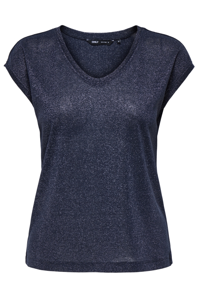 ONLSILVERY S/S V NECK LUREX TOP JRS 15136069 NIGHT SKY